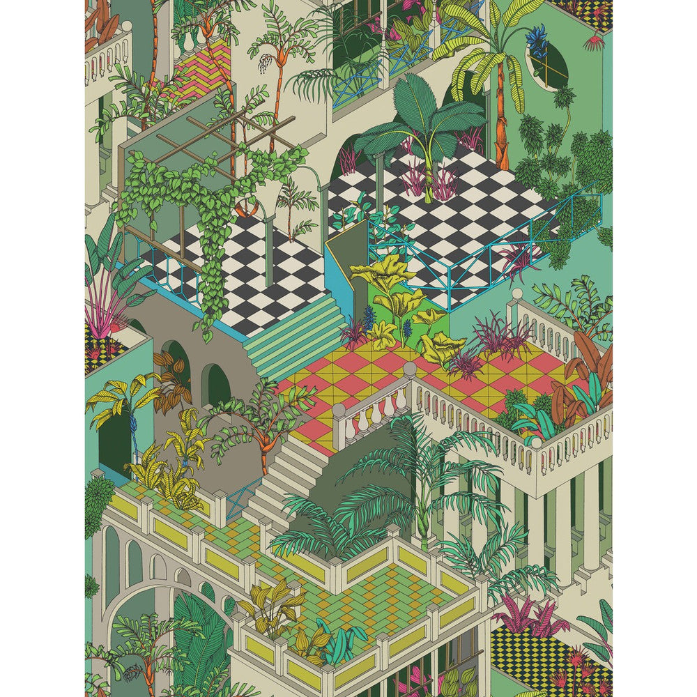 Miami Olivegreen Multi by Cole & Son Designer Fabric COLE & SON CONTEMPORARY FABRICS COTTON - 100% Italy HEAVY Horizontal: 28.94 and Vertical: 38.2 57.87 - Swanky Fabrics -