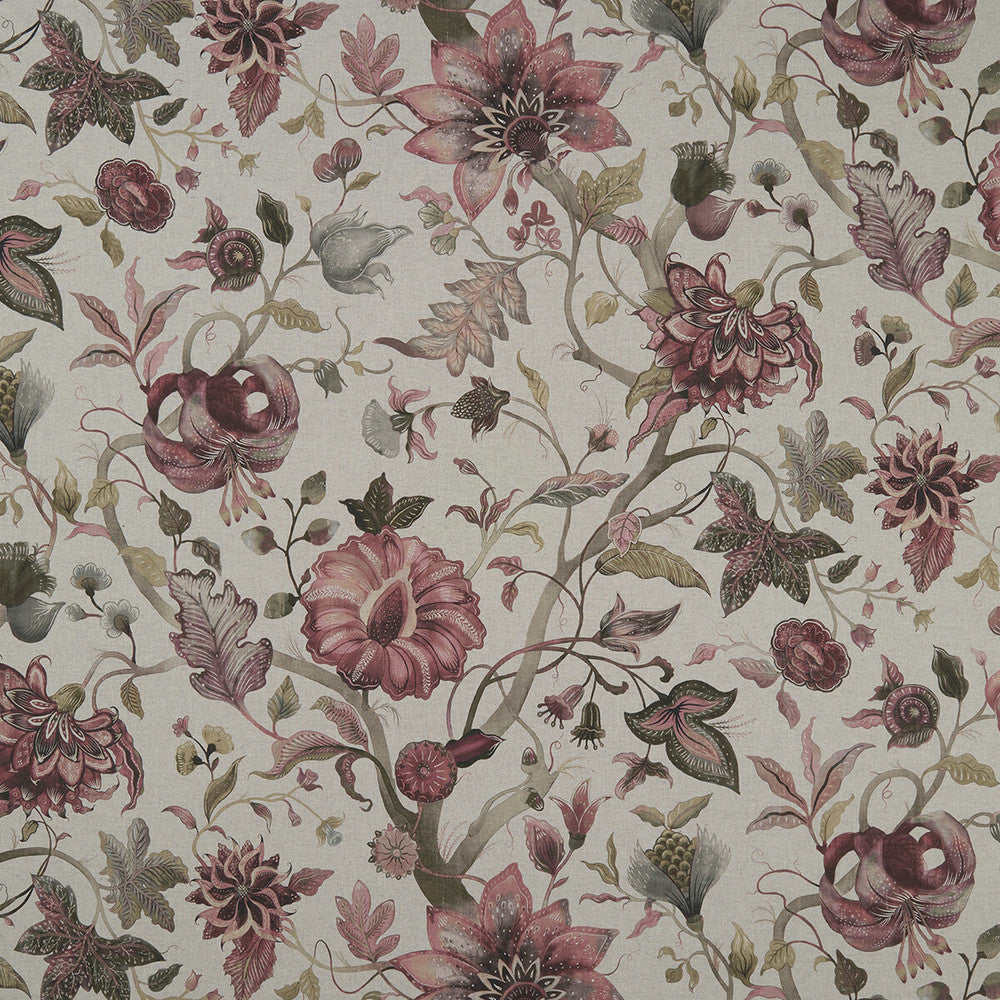 Delilah Culla Winterberry/Linen by Clarke And Clarke Designer Fabric CLARKE & CLARKE COUNTRY GARDEN COTTON - 80%;POLYESTER - 20% Spain MEDIUM Horizontal: and Vertical: 54.375 - Swanky Fabrics -