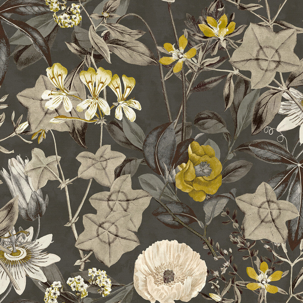 Passiflora Charcoal by Clarke And Clarke Designer Fabric CLARKE & CLARKE EXOTICA POLYESTER - 100% India HEAVY Horizontal: 54 and Vertical: 27 54.75 - Swanky Fabrics -