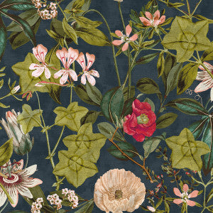 Clarke And Clarke Fabric Passiflora Midnight/Spice