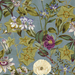 Clarke And Clarke Fabric Passiflora Slate/Amethyst