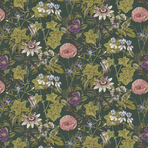 Clarke And Clarke Fabric Passiflora Emerald Velvet