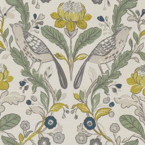 Clarke And Clarke Fabric Orchard Birds Birds Forest/Chartreuse