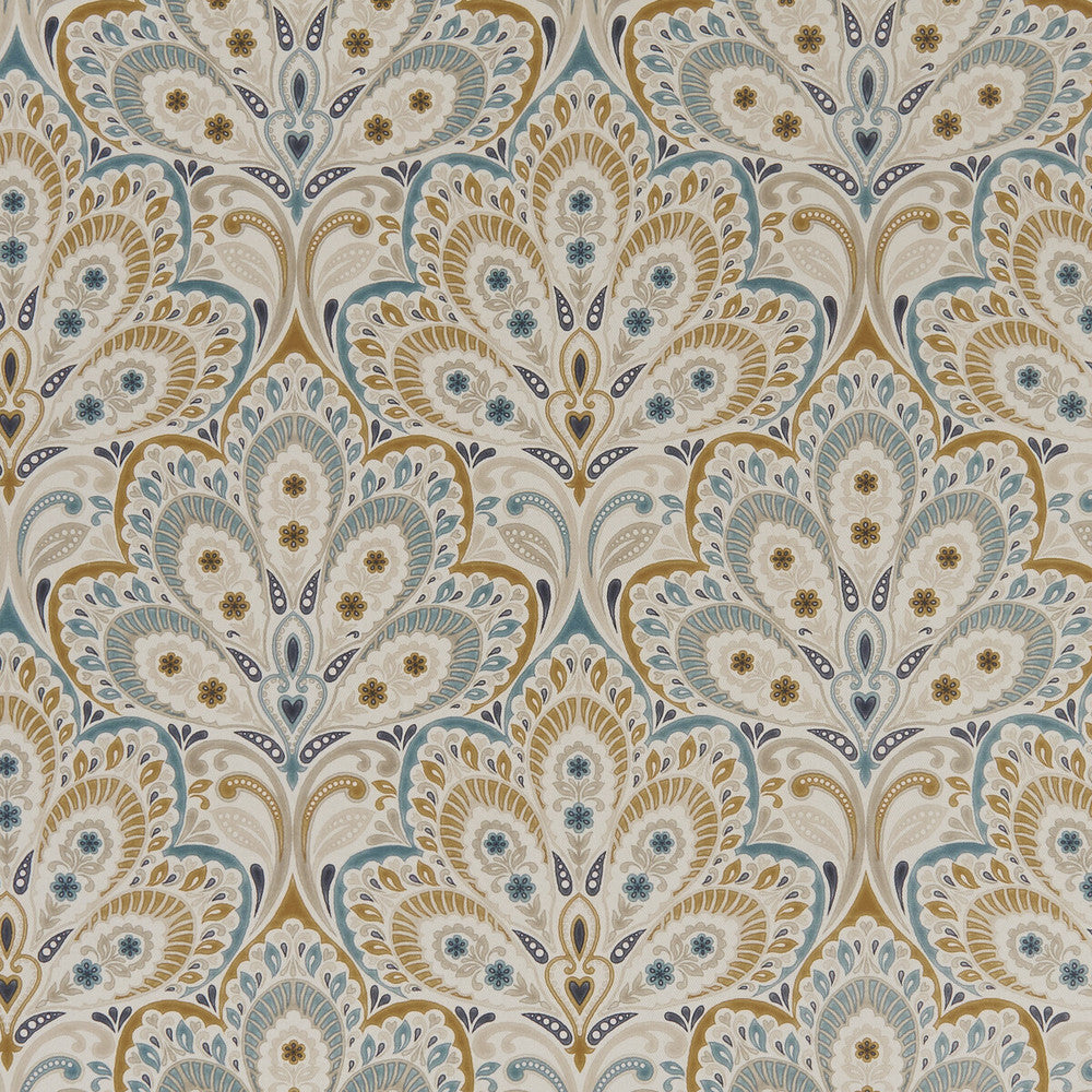 Persia Teal/Spice by Clarke And Clarke Designer Fabric CLARKE & CLARKE EDEN COTTON - 90%;LINEN - 10% Spain MEDIUM Horizontal: 13.375 and Vertical: 13.5 54.375 - Swanky Fabrics -