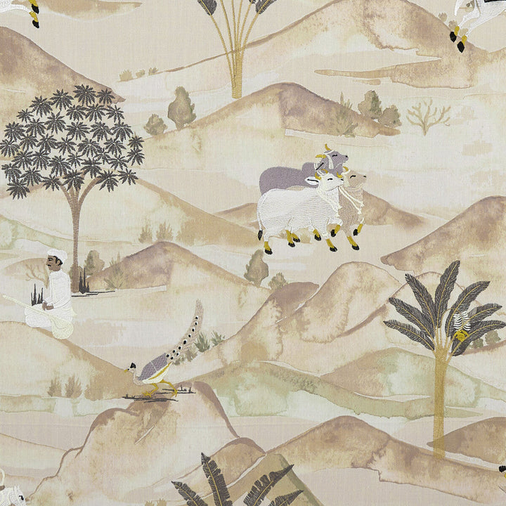 Sahara Charcoal/Ochre by Clarke And Clarke Designer Fabric CLARKE & CLARKE PRINCE OF PERSIA COTTON - 85%;VISCOSE - 15% India Horizontal: 24.813 and Vertical: 25.813 51.625 - Swanky Fabrics -