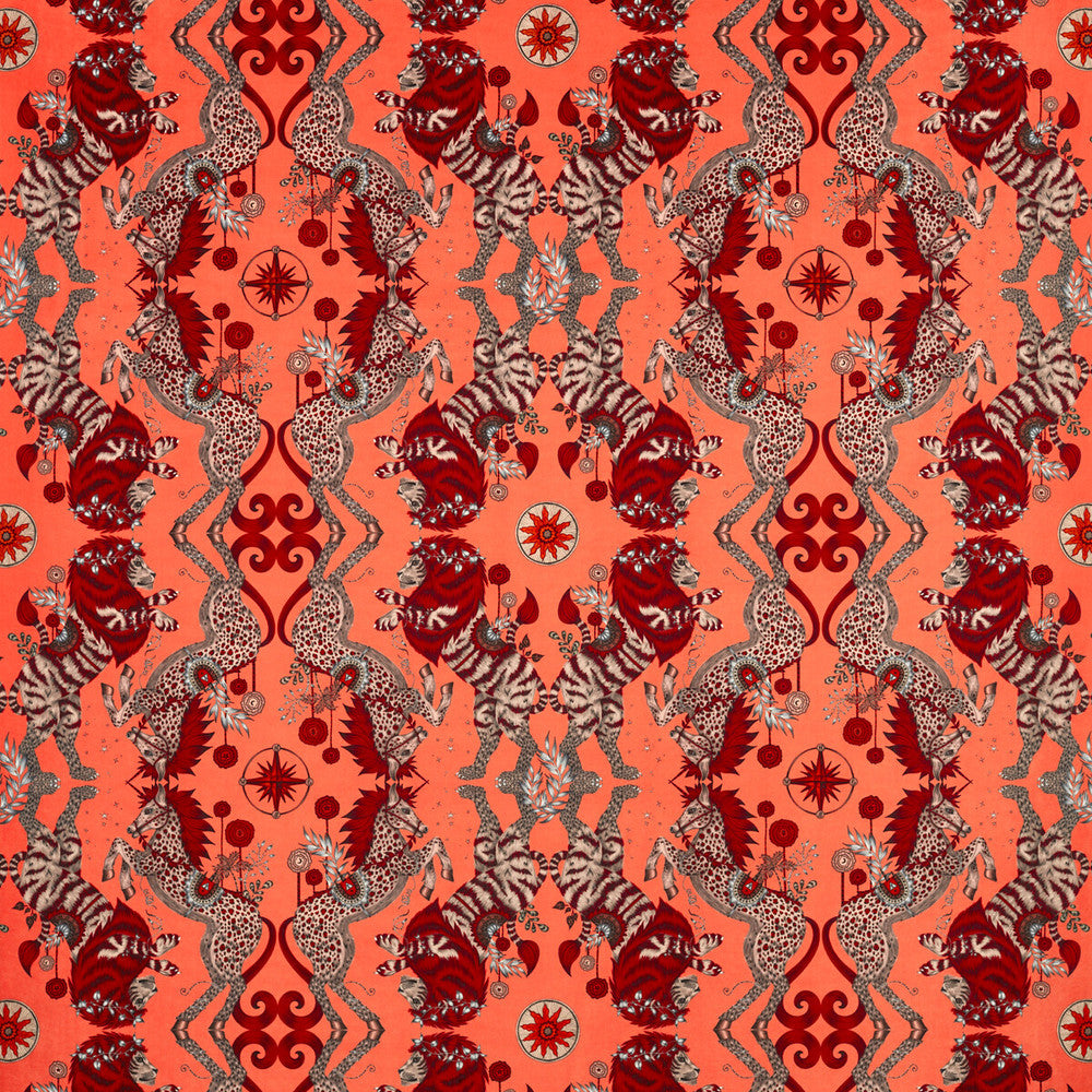 Caspian Velvet Coral by Clarke And Clarke Designer Fabric WILDERIE BY EMMA J SHIPLEY FOR C&C POLYESTER - 100% Spain HEAVY Horizontal: 27 and Vertical: 25.12 55 - Swanky Fabrics -