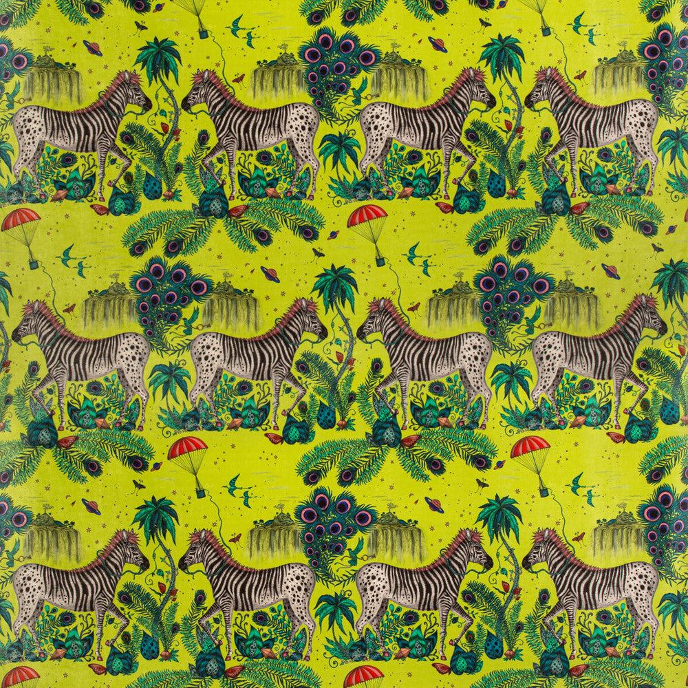 Lost World Velvet Lime by Clarke And Clarke Designer Fabric WILDERIE BY EMMA J SHIPLEY FOR C&C POLYESTER - 100% Spain HEAVY Horizontal: 27 and Vertical: 35.36 55 - Swanky Fabrics -