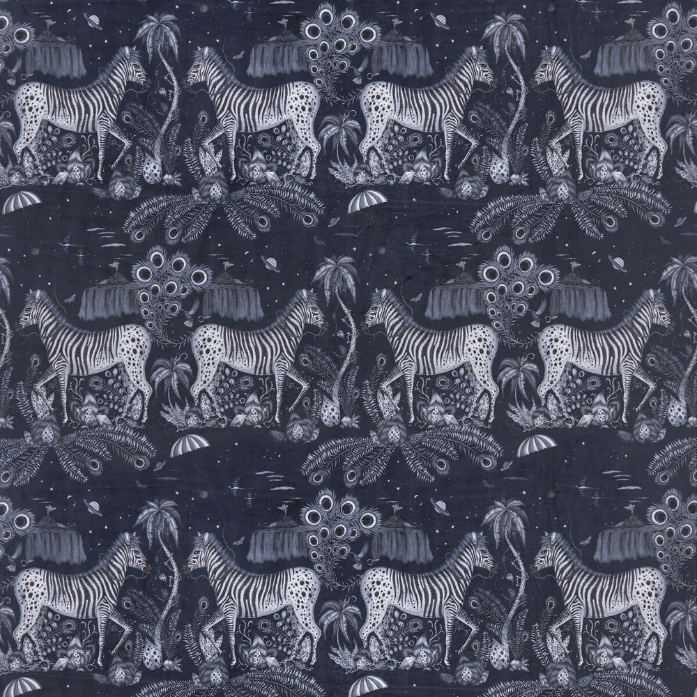 Lostworld Navy by Clarke And Clarke Designer Fabric WILDERIE BY EMMA J SHIPLEY FOR C&C POLYESTER - 100% United Kingdom HEAVY Horizontal: 35 and Vertical: 27 54 - Swanky Fabrics -