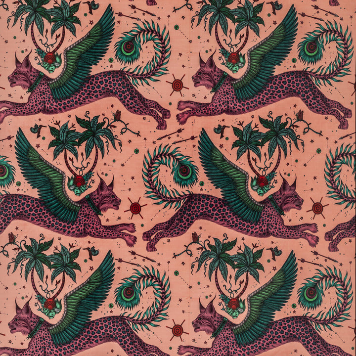 Lynx Velvet Coral by Clarke And Clarke Designer Fabric WILDERIE BY EMMA J SHIPLEY FOR C&C POLYESTER - 100% Spain HEAVY Horizontal: 27 and Vertical: 34.1 55 - Swanky Fabrics -