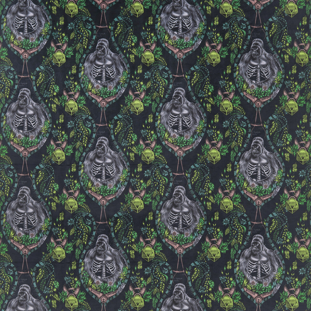 Silverback Velvt Charcoal by Clarke And Clarke Designer Fabric WILDERIE BY EMMA J SHIPLEY FOR C&C POLYESTER - 100% Spain HEAVY Horizontal: 27 and Vertical: 32.41 55 - Swanky Fabrics -