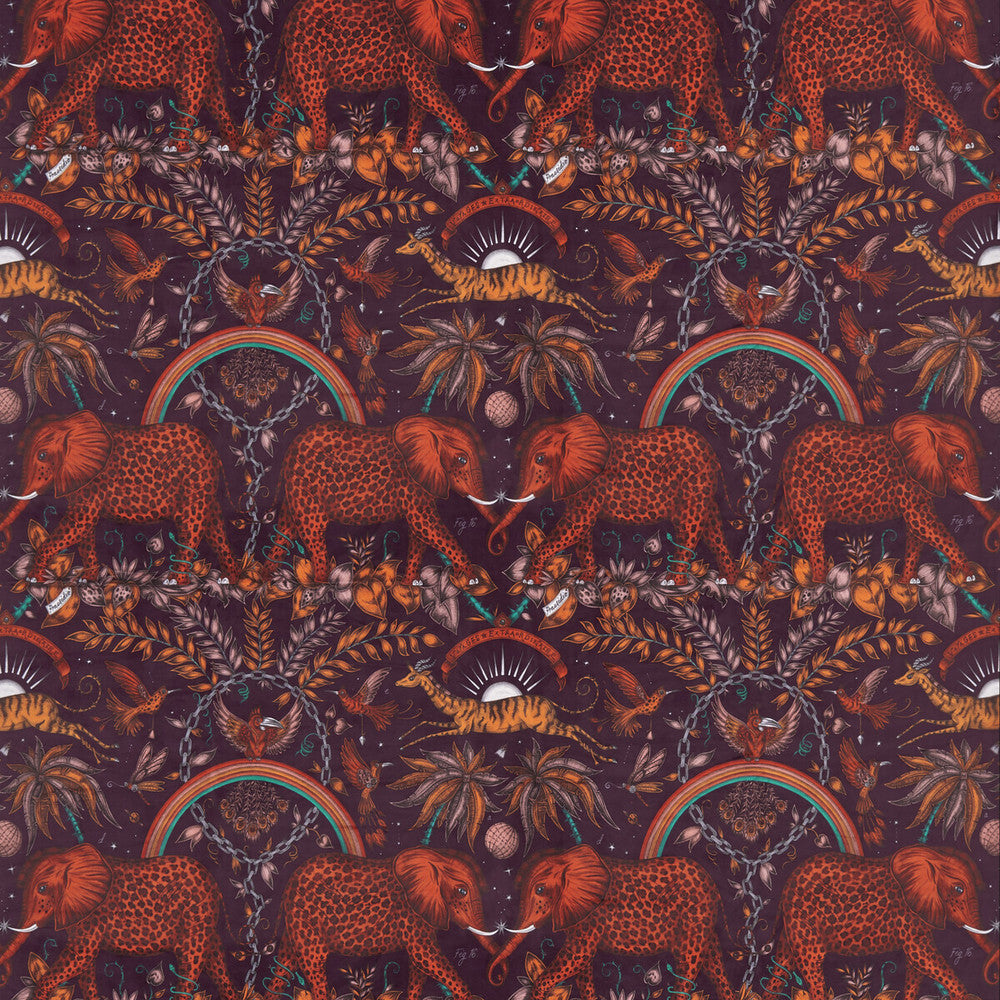 Zambezi Velvet Wine by Clarke And Clarke Designer Fabric WILDERIE BY EMMA J SHIPLEY FOR C&C POLYESTER - 100% Spain HEAVY Horizontal: 27 and Vertical: 21.62 55 - Swanky Fabrics -