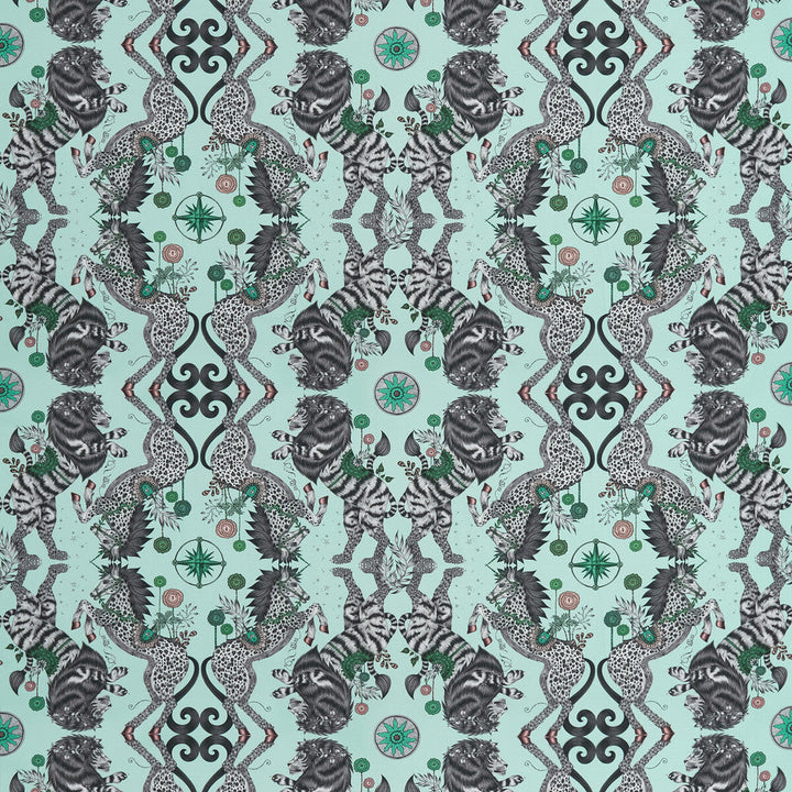 Caspian Satin Aqua by Clarke And Clarke Designer Fabric WILDERIE BY EMMA J SHIPLEY FOR C&C COTTON - 100% United Kingdom HEAVY Horizontal: 27 and Vertical: 24.61 54 - Swanky Fabrics -