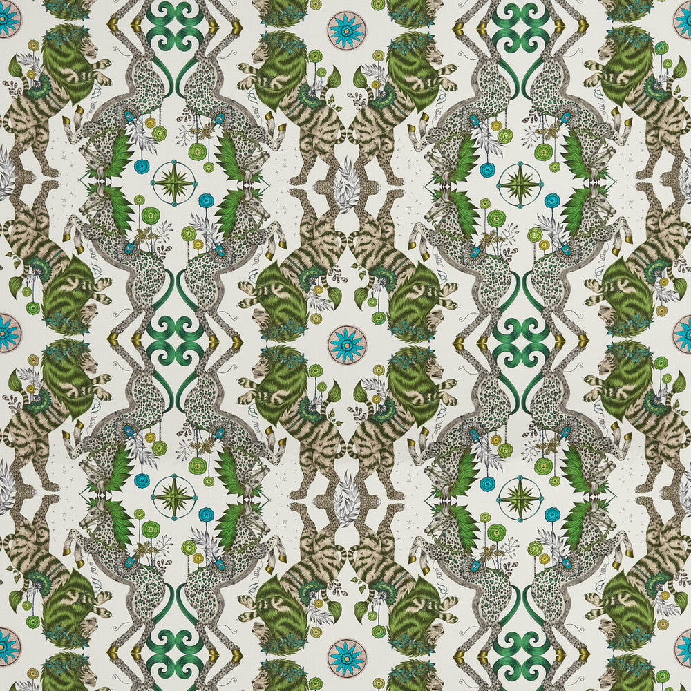 Caspian Satin Lime by Clarke And Clarke Designer Fabric WILDERIE BY EMMA J SHIPLEY FOR C&C COTTON - 100% United Kingdom HEAVY Horizontal: 27 and Vertical: 24.61 54 - Swanky Fabrics -
