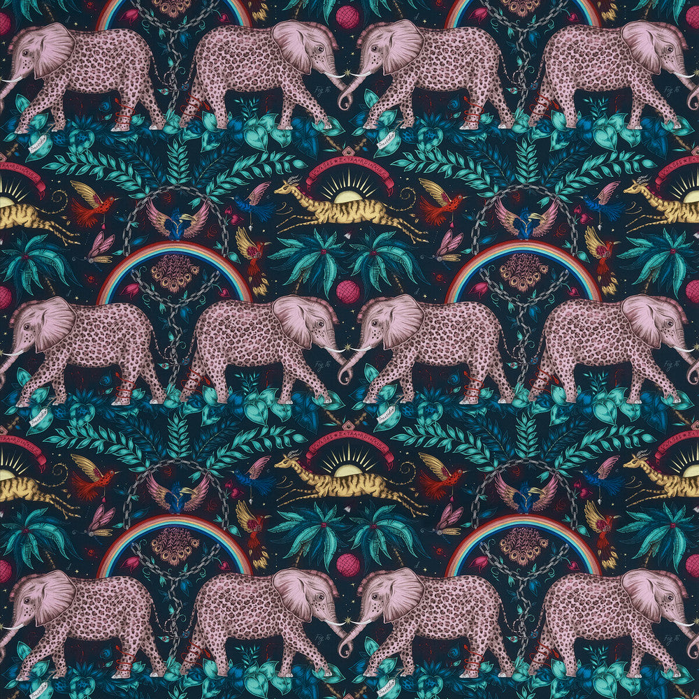 Zambezi Satin Navy by Clarke And Clarke Designer Fabric WILDERIE BY EMMA J SHIPLEY FOR C&C COTTON - 100% United Kingdom HEAVY Horizontal: 27 and Vertical: 21.78 54 - Swanky Fabrics -