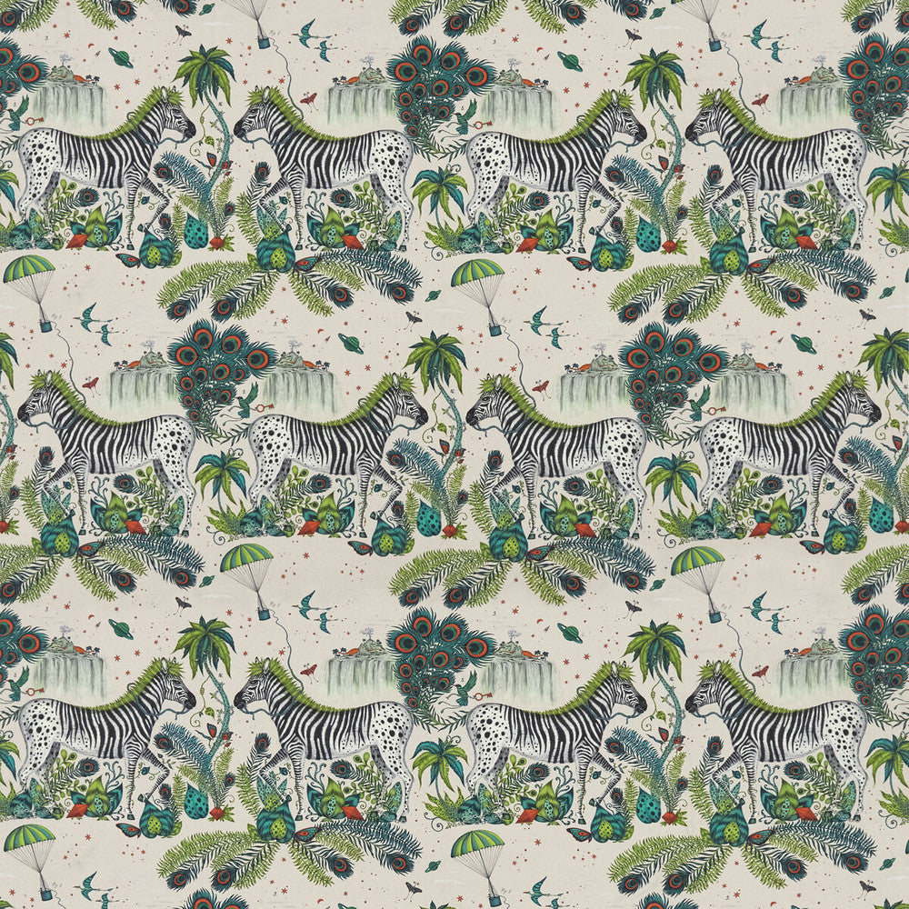 Lost World Linen Green by Clarke And Clarke Designer Fabric WILDERIE BY EMMA J SHIPLEY FOR C&C COTTON - 60%;LINEN - 40% Spain HEAVY Horizontal: 27 and Vertical: 35.36 54 - Swanky Fabrics -