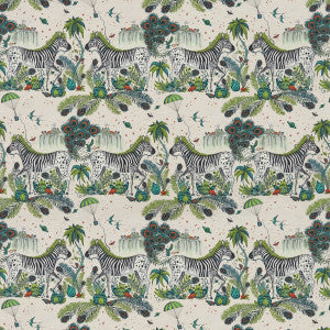 Clarke And Clarke Fabric Lost World Linen Green