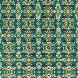 Clarke And Clarke Fabric Wonderlust Tea Story Teal Velvet