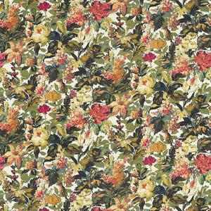 Clarke And Clarke Fabric Lilum Olive Raspberry F1655/03.CAC.0