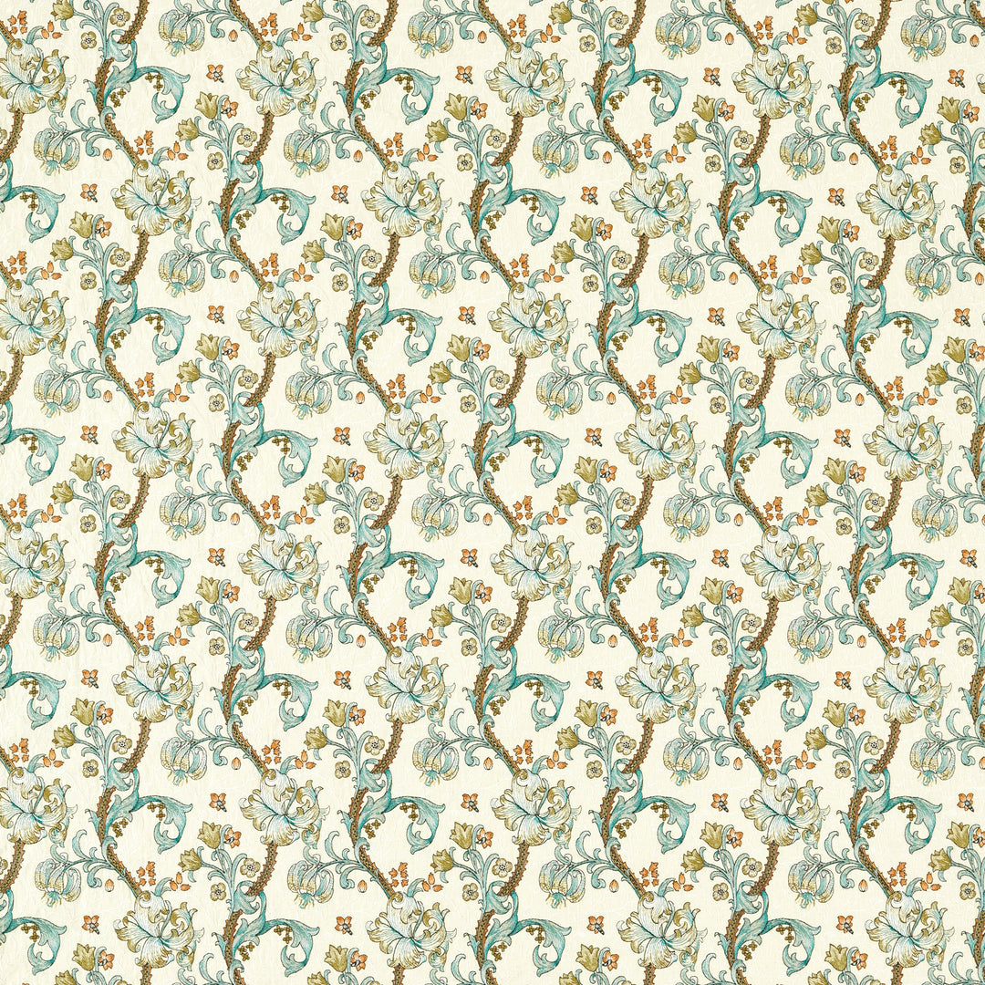 Clarke & Clarke Fabric Golden Lily Embroidery - Linen/Teal