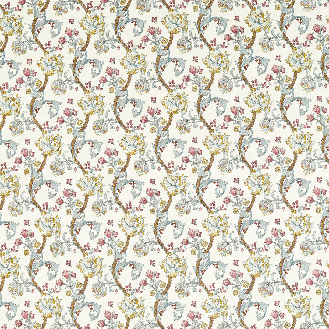 Clarke & Clarke Fabric Golden Lily Embroidery - Plum/Denim