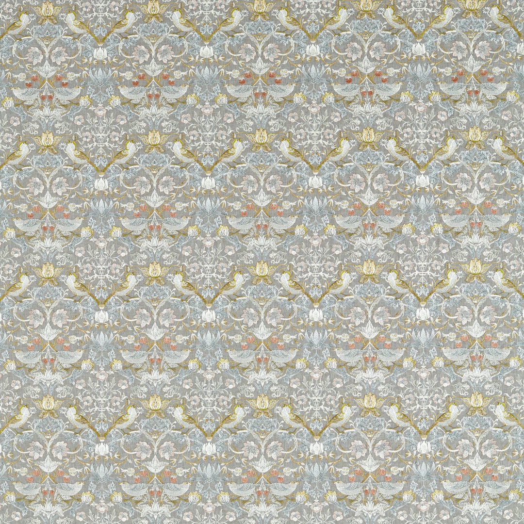 Clarke & Clarke Fabric Strawberry Thief Embroidery - Slate/Blush