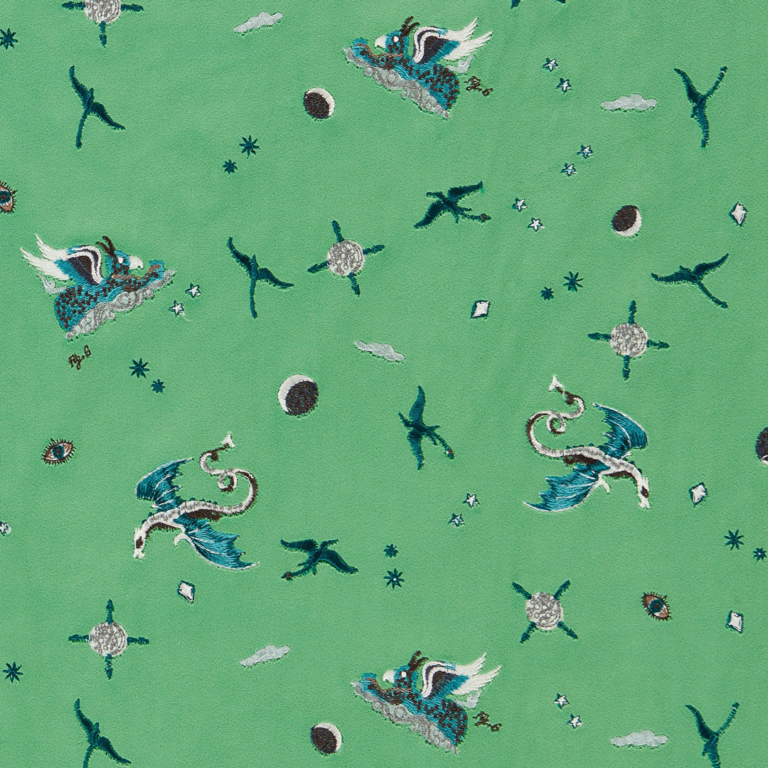 Clarke & Clarke Fabric Draco Cosmos - Green Embroidery