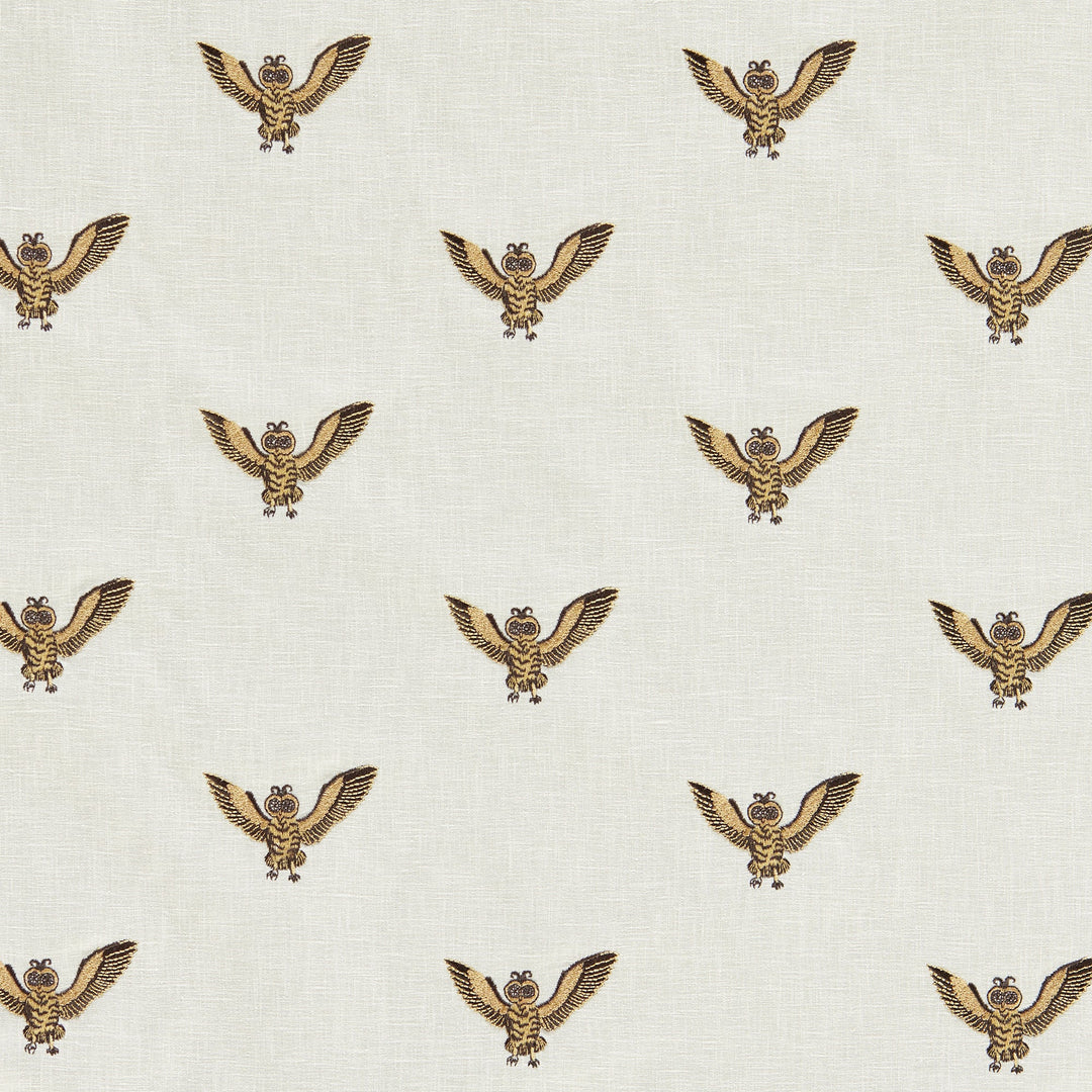 Clarke & Clarke Fabric Owl Of Athena - Gold Embroidery