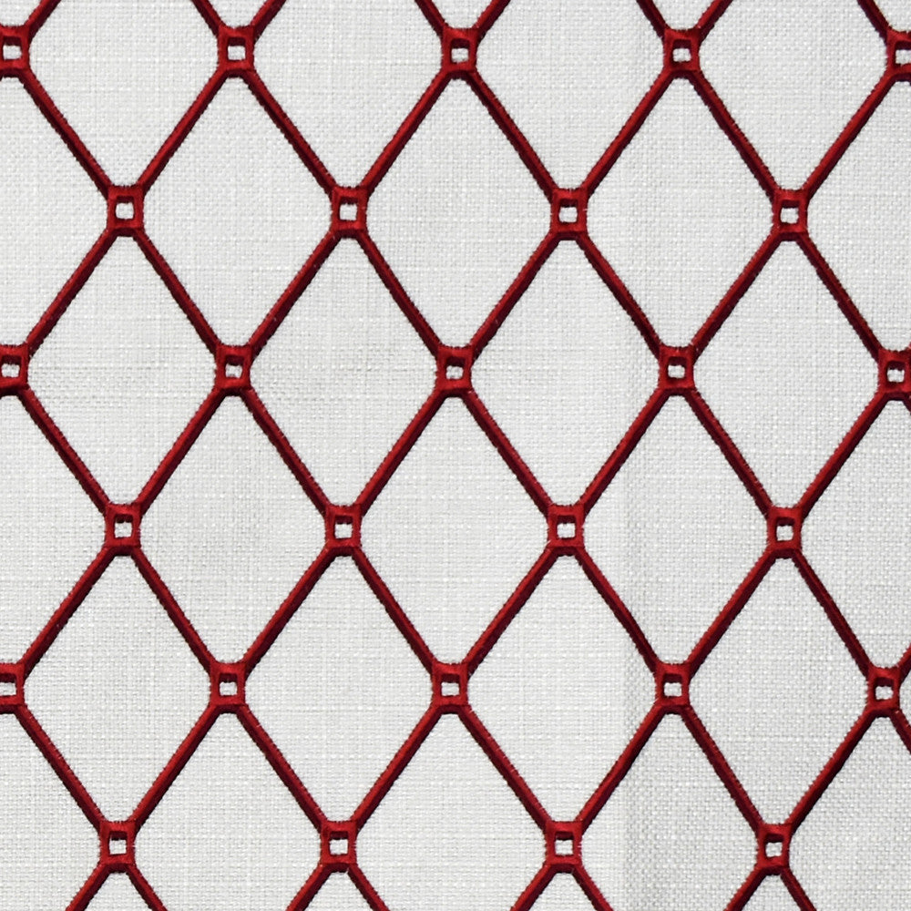 F2320 Carmine by Greenhouse Designer Fabric 88% Polyester, 12% Acrylic With 100% Acrylic Embroidery China 9,000 double rubs </p><p>Repeat: 2.7" H, 3.9" V 58" - Swanky Fabrics -