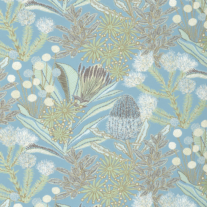 Protea Print Spa Blue F81766  by Thibaut Fabric Thibaut Fabric Protea Print Spa Blue F81766 Fabric SOLEIL U.S.A </p><p>Repeat: H: 27 in (68.58 cm), V: 25.25 (64.14 cm) 54 in  (137.16 cm) - Fabric Carolina -