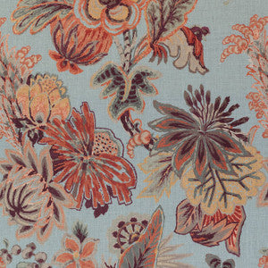 Thibaut Fabric Floral Gala Blue and Cinnamon F910215