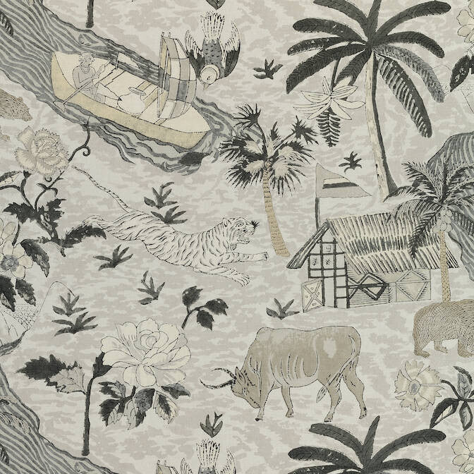 Tiger Reserve Grey F910232 by Thibaut Fabric Thibaut Fabric Tiger Reserve Grey F910232Fabric Colony Fabric Book 52% Cotton, 48% Linen ITALY </p><p>Repeat: V: 25 54 - Fabric Carolina -