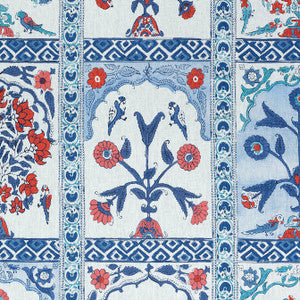 Thibaut Fabric Indian Panel Coral and Blue F910631