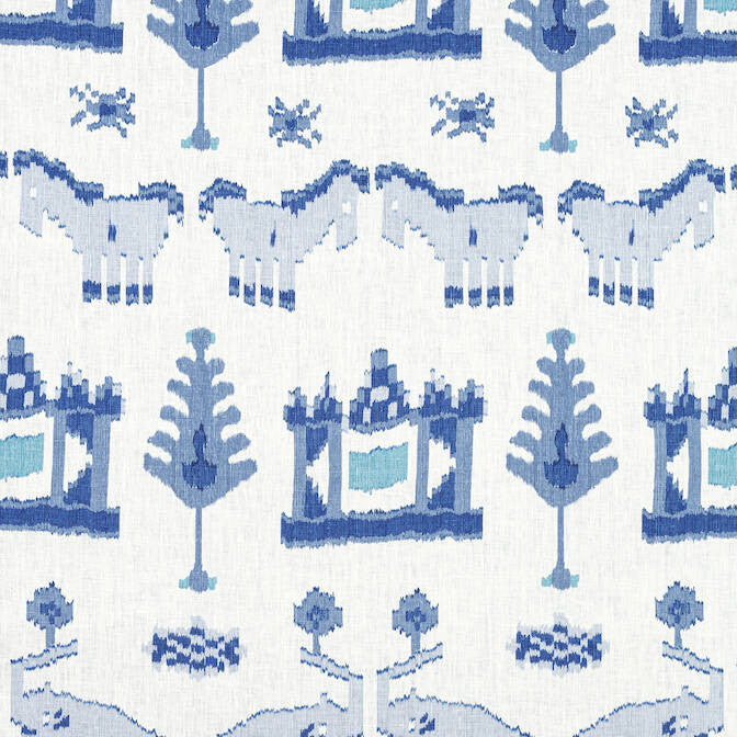 Kingdom Parade Blue and White F910641 by Thibaut Fabric Thibaut Fabric Kingdom Parade Blue and White F910641Fabric Ceylon Fabric 100% Linen THAILAND </p><p>Repeat: V: 35.5 54 - Fabric Carolina -
