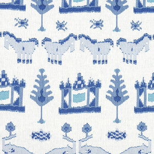 Thibaut Fabric Kingdom Parade Blue and White F910641