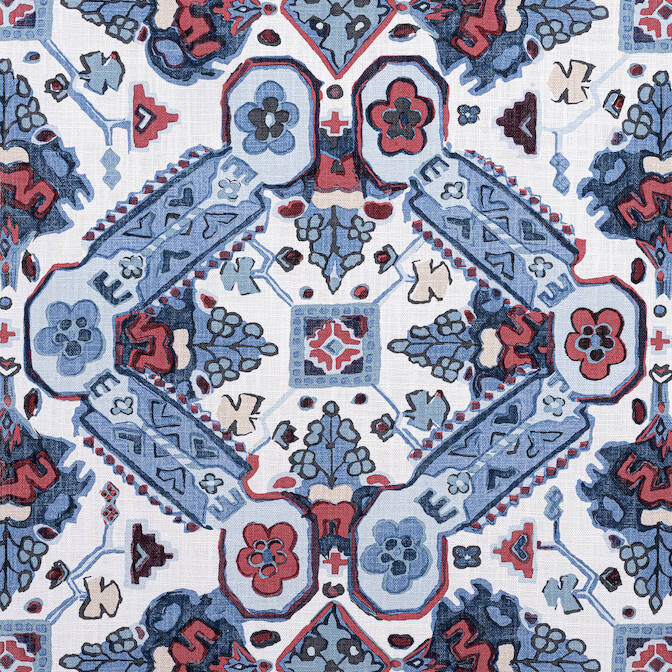 Persian Carpet Blue and White F910824 by Thibaut Fabric Thibaut Fabric Persian Carpet Blue and White F910824Fabric Heritage Fabric Book 100% Cotton THAILAND </p><p>Repeat: V: 26 54 - Fabric Carolina -