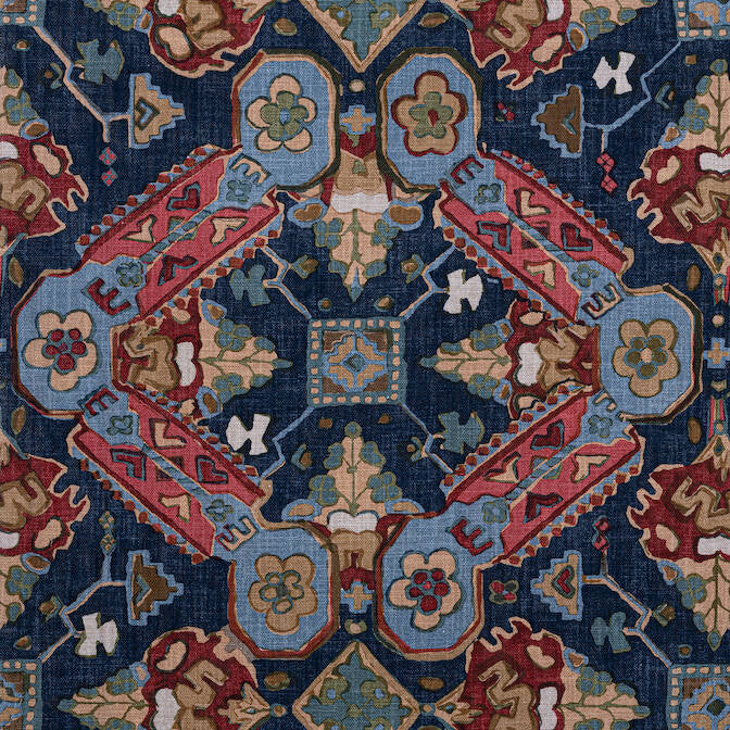 Persian Carpet Navy F910829 by Thibaut Fabric Thibaut Fabric Persian Carpet Navy F910829Fabric Heritage Fabric Book 100% Cotton THAILAND </p><p>Repeat: V: 26 54 - Fabric Carolina -