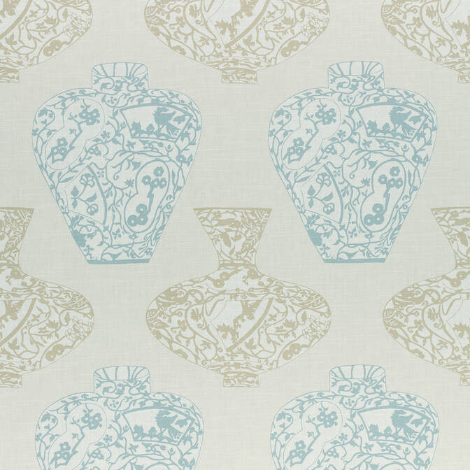 Imari Vase Aqua and Beige F913122 by Thibaut Fabric Thibaut Fabric Imari Vase Aqua and Beige F913122Fabric Summer House Fabric Book 93% Cotton, 7% Linen UNITED KINGDOM </p><p>Repeat: V: 17.25 54 - Fabric Carolina -