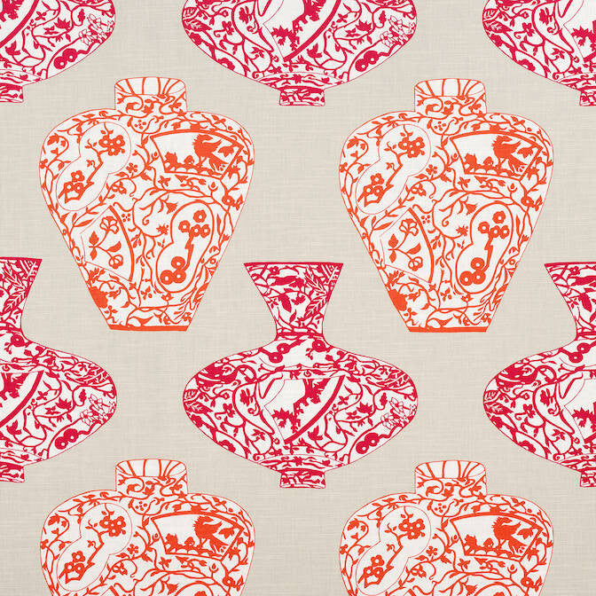 Imari Vase Orange and Pink F913123 by Thibaut Fabric Thibaut Fabric Imari Vase Orange and Pink F913123Fabric Summer House Fabric Book 93% Cotton, 7% Linen UNITED KINGDOM </p><p>Repeat: V: 17.25 54 - Fabric Carolina -