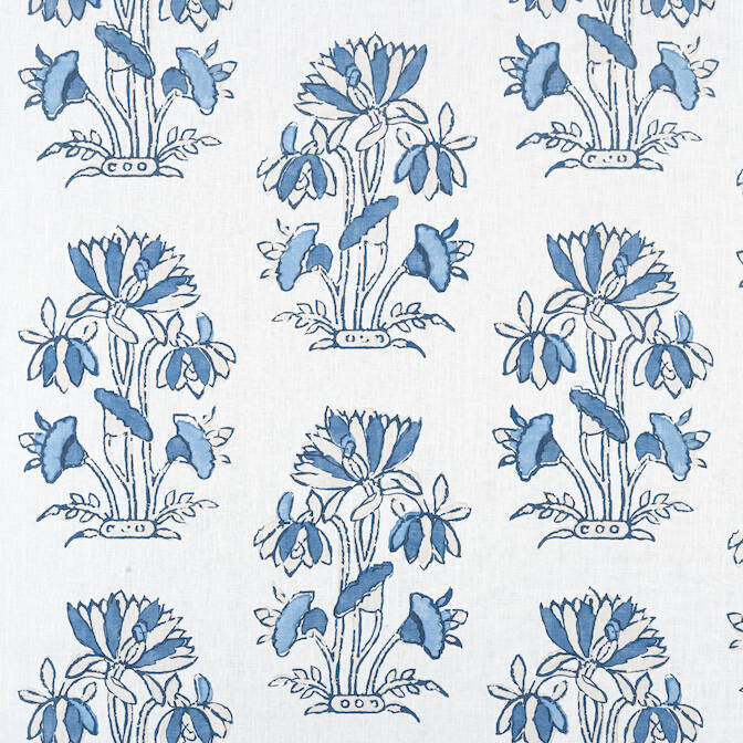 Lily Flower Blue and White F913204 by Thibaut Fabric Thibaut Fabric Lily Flower Blue and White F913204Fabric Mesa Fabric Book 100% Linen THAILAND </p><p>Repeat: V: - 54 - Fabric Carolina -