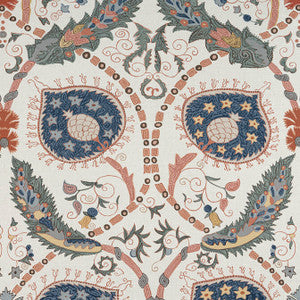 Thibaut Fabric Lewis Coral and Blue F913219
