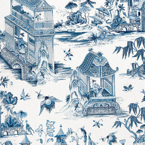 Thibaut Fabric Grand Palace Blue and White F913614