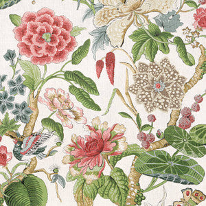 Thibaut Fabric Hill Garden Coral and Green F913658