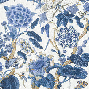 Thibaut Fabric Hill Garden Blue and White F913659