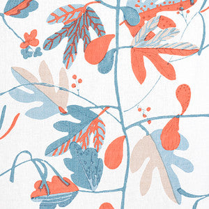 Thibaut Fabric Matisse Leaf French Blue and Coral F916207
