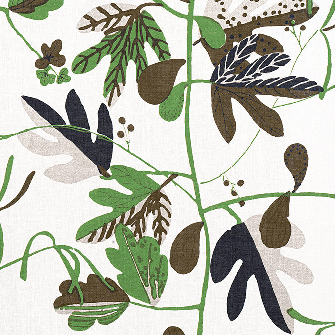 Matisse Leaf Black and Green F916208 by Thibaut Fabric Thibaut Fabric Matisse Leaf Black and Green F916208Fabric Kismet Fabric Book 100% Linen U.S.A. </p><p>Repeat: V: 29.75 54 - Fabric Carolina -