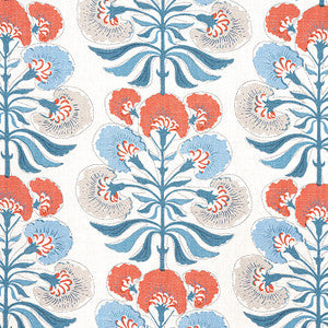 Thibaut Fabric Tybee Tree French Blue and Coral F916213