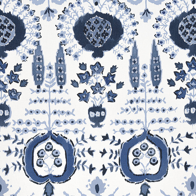 Mendoza Suzani Blue and White F916239 by Thibaut Fabric Thibaut Fabric Mendoza Suzani Blue and White F916239Fabric Kismet Fabric Book 52% Cotton, 48% Linen ITALY </p><p>Repeat: V: 34 54 - Fabric Carolina -