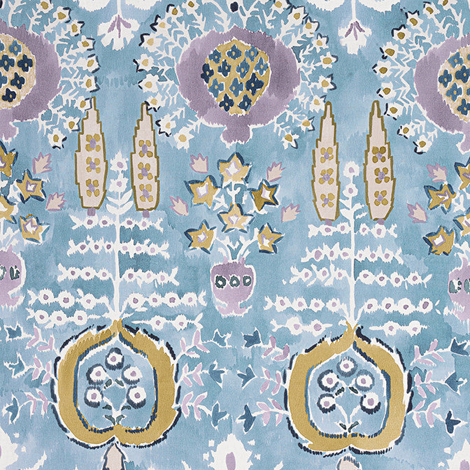 Mendoza Suzani French Blue and Lavender F916244 by Thibaut Fabric Thibaut Fabric Mendoza Suzani French Blue and Lavender F916244Fabric Kismet Fabric Book 52% Cotton, 48% Linen ITALY </p><p>Repeat: V: 34 54 - Fabric Carolina -