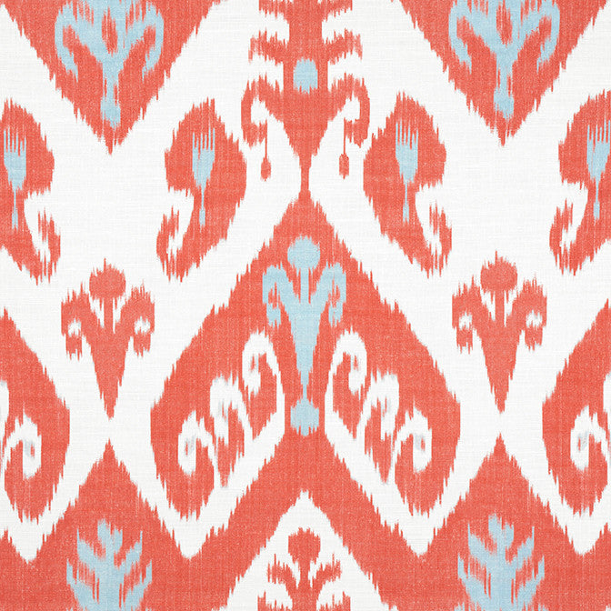 Indies Ikat Coral F916247 by Thibaut Fabric Thibaut Fabric Indies Ikat Coral F916247Fabric Kismet Fabric Book 60% Linen, 30% Cot, 10% Nylon UNITED KINGDOM </p><p>Repeat: V: 27.5 54 - Fabric Carolina -