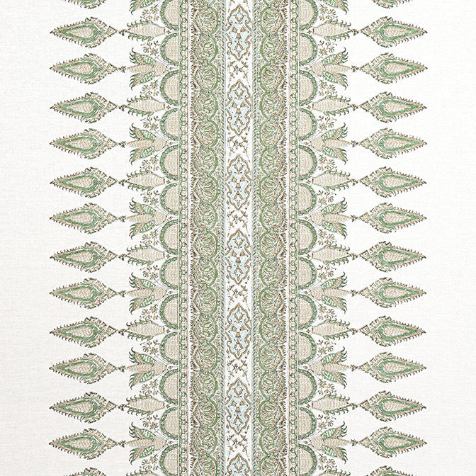 Akola Stripe Green F936412 by Thibaut Fabric Thibaut Fabric Akola Stripe Green F936412Fabric Indienne Fabric Book 60% Linen, 30% Cot, 10% Nylon SCOTLAND </p><p>Repeat: V: 4.5 54 - Fabric Carolina -